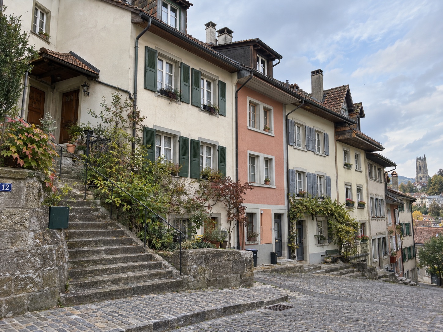 Appartement bien situé en vieille ville — Escalier extérieur, Muret en pierre